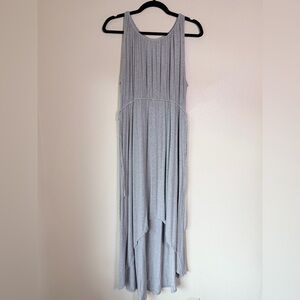 THML Light Gray High-Low Pleated Maxi Dress, Size Large